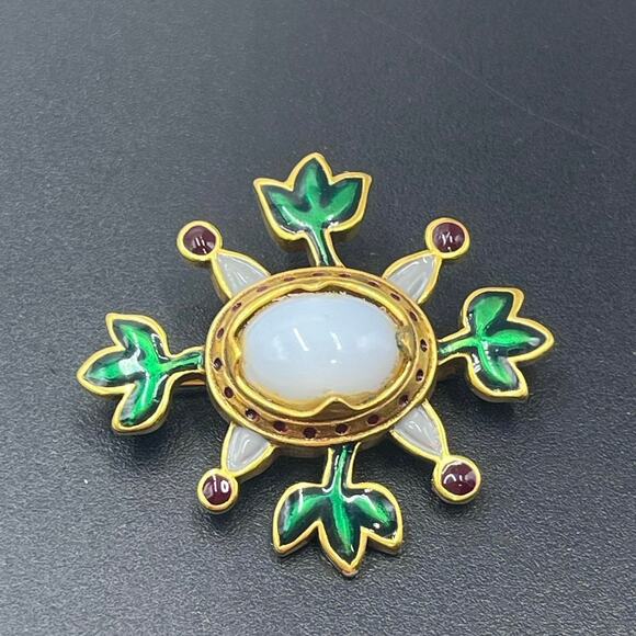 MMA PML Gold Plate Enamel Faux Pearl Pin / Pendant Metropolitan Museum of Art - Picture 2 of 9